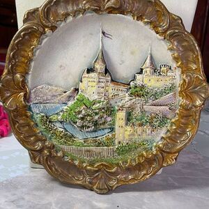 Antique Josef Strnact 3D Neuschwanstein Castle Germany plate .